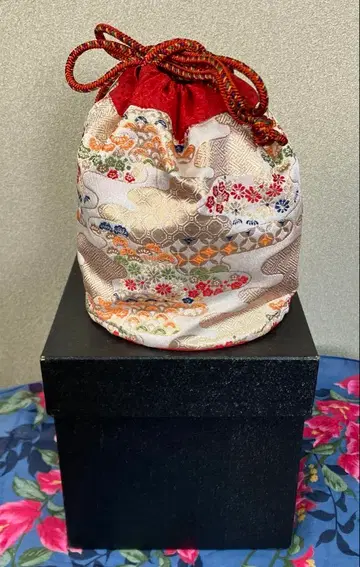 교토 기념품 일본풍 복조리 가방 약 18cm 다색 다도 도구함 쇼와