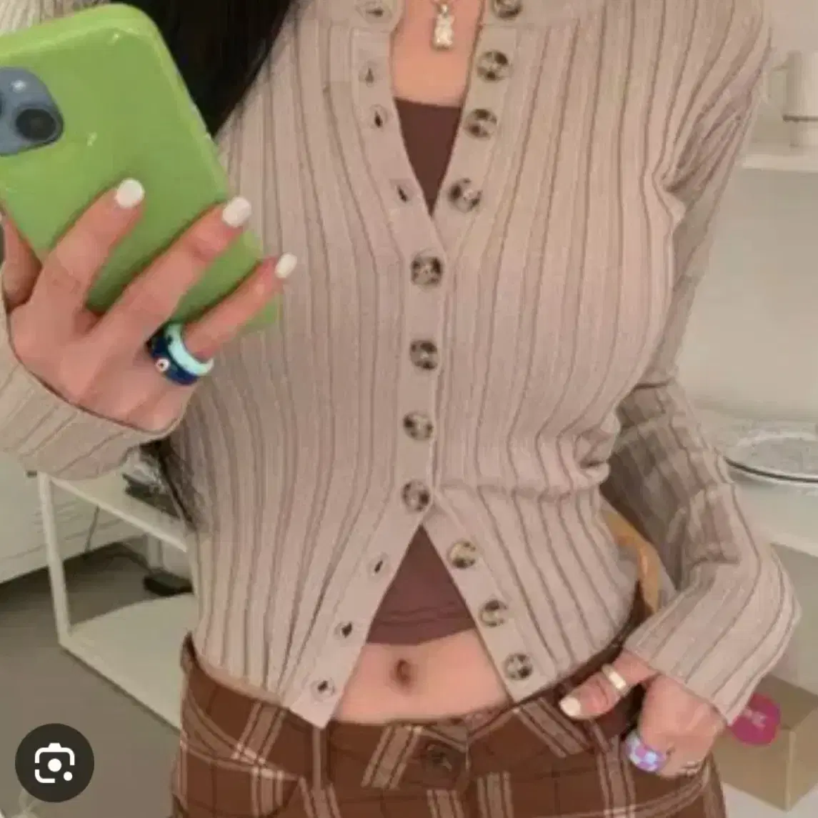 페일제이드 Ribbed button cardi 베이지