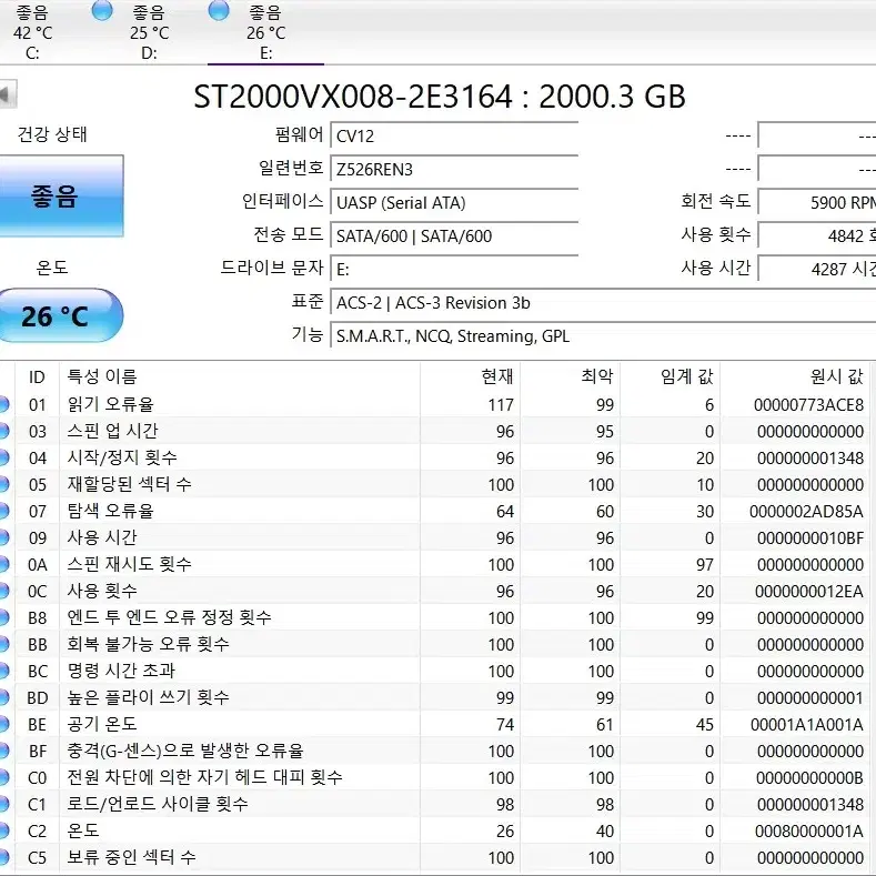 시게이트 스카이호크 2TB 2테라 고급 HDD