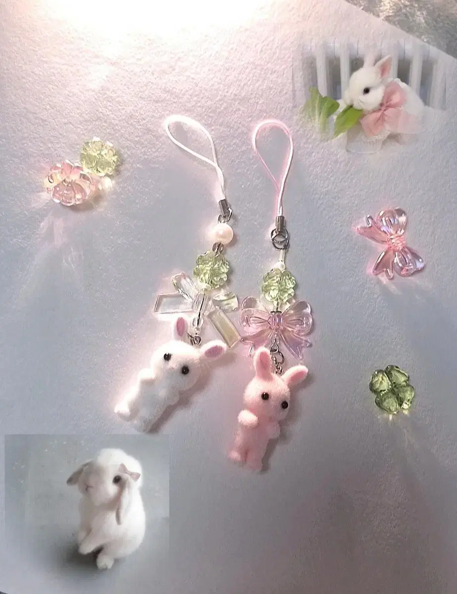 Two bunnies in the woods beaded keyring