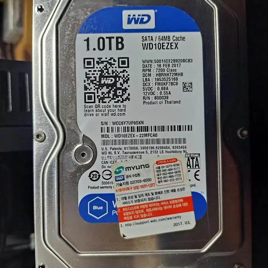 WD BLUE HDD 1TB WD10EZEX 데스크탑 SATA 하드디스크