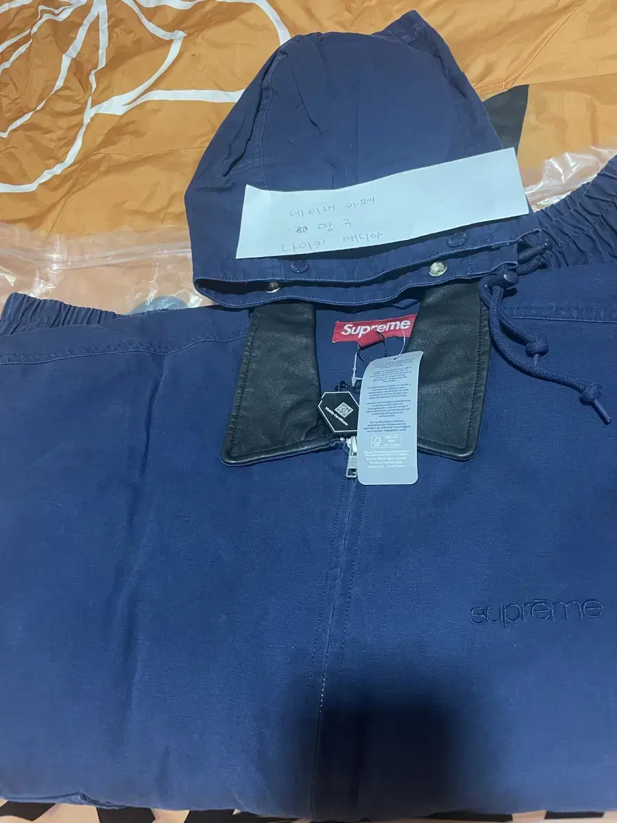 Supreme Leather Collar Utility Jacket Navy