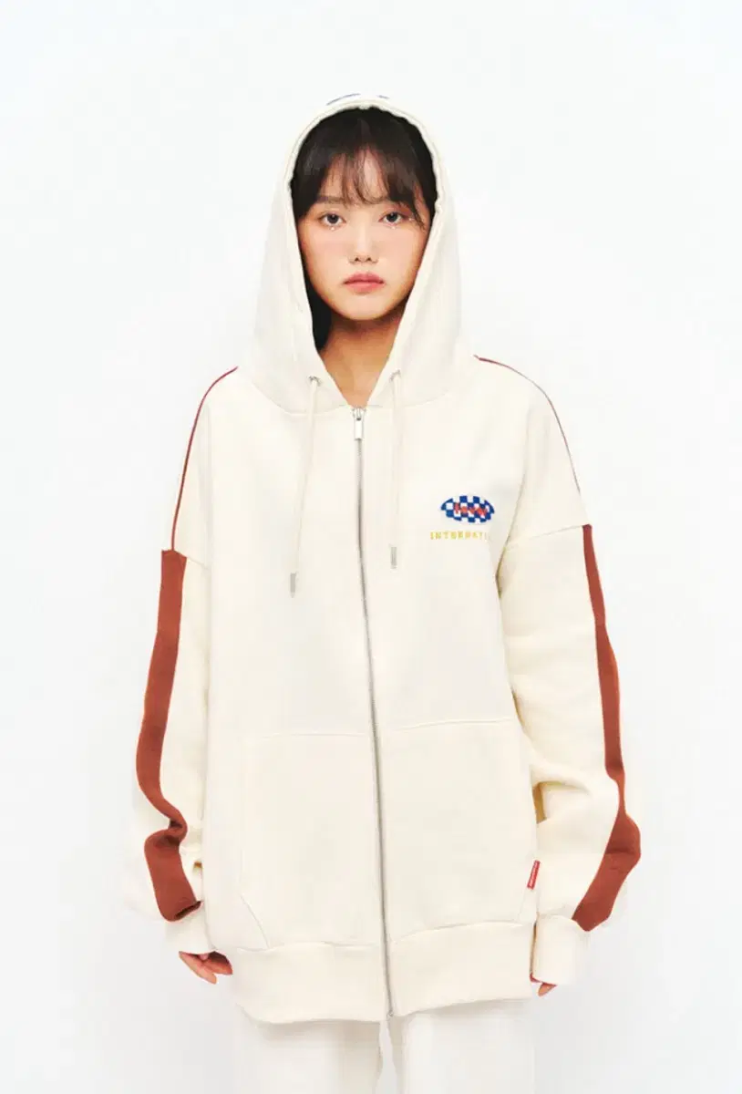 Fevertime Checker Hoodie Zip-Up Ivory