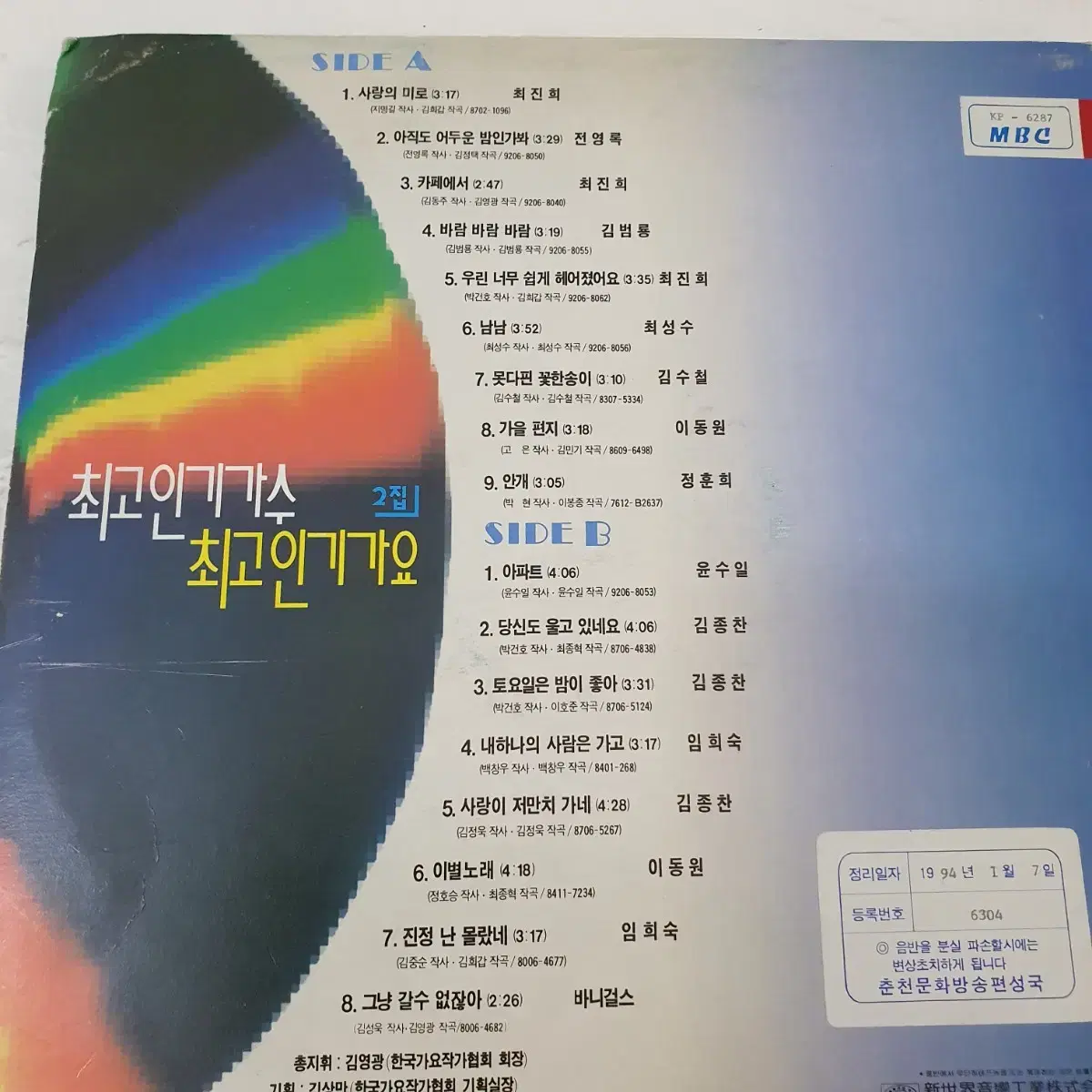 최고인기가수  최고인기가요2집 LP  1982