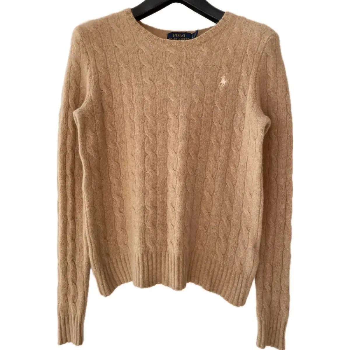 Cashmere Wool Polo Knit Ralph Lauren Cable Sweater Women's XS Beige