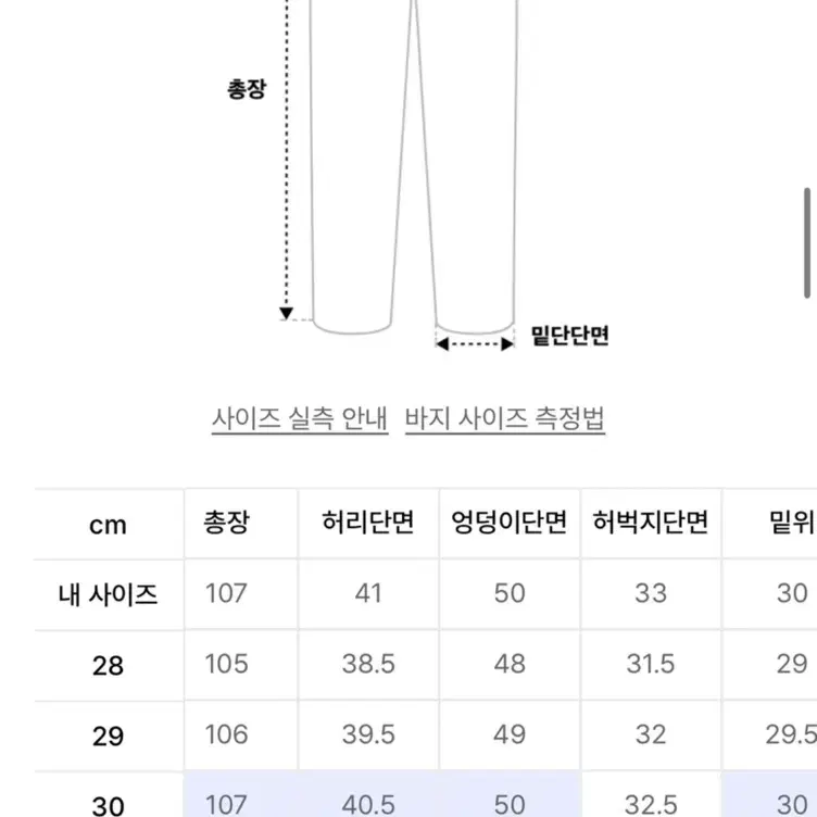 모드나인 청바지 30 사이즈