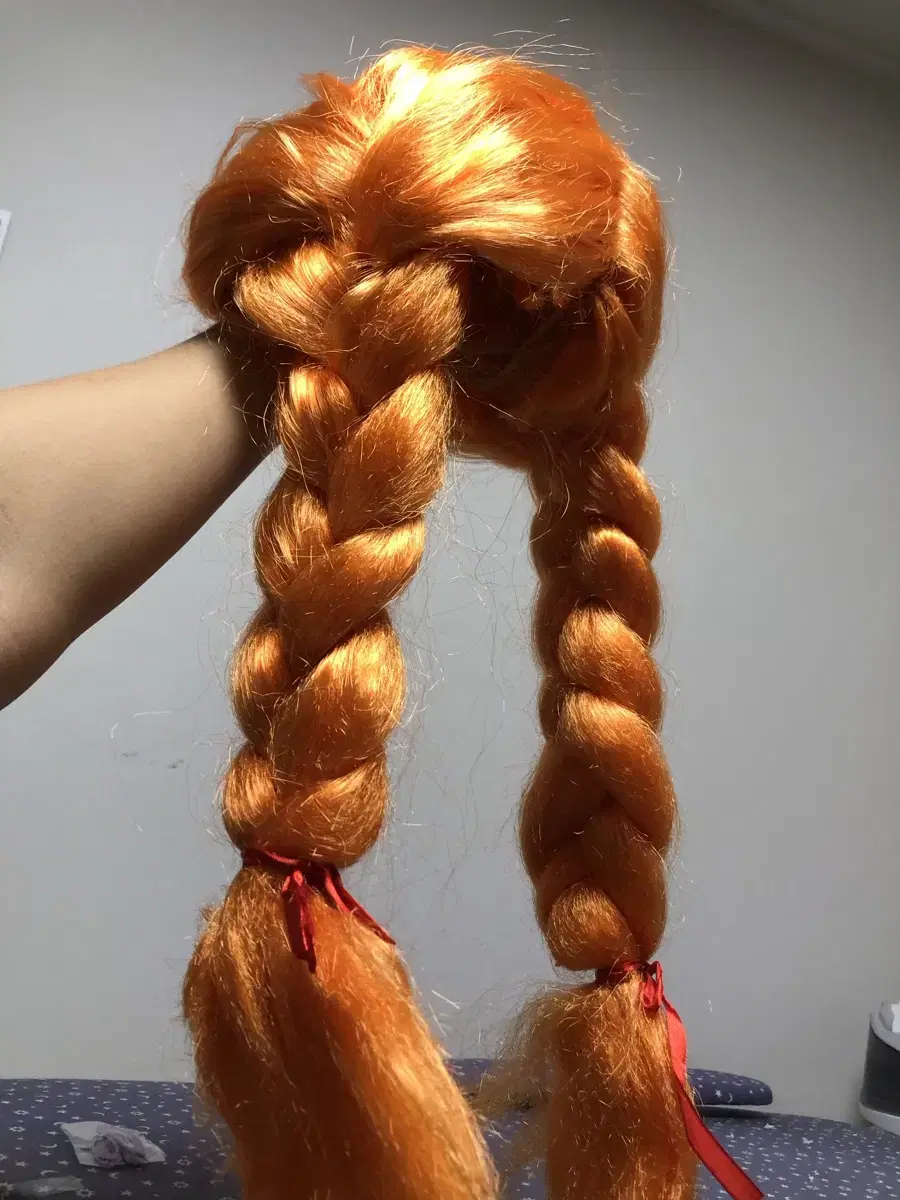 Side braid pigtails orange wig