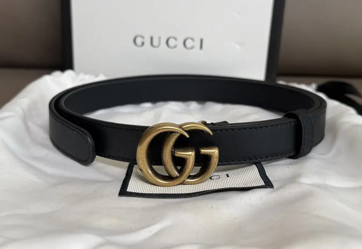 Gucci GG Mamont Leather Belt with Keum Antique Brass 80