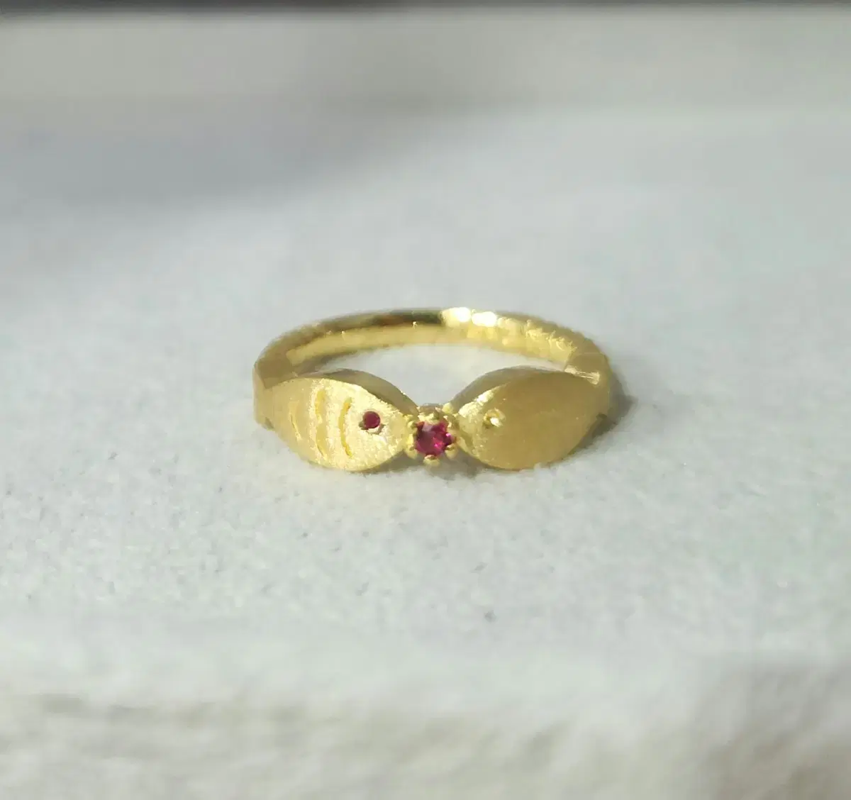 24K Solid Gold One Don Fish Ruby Cubic Ring