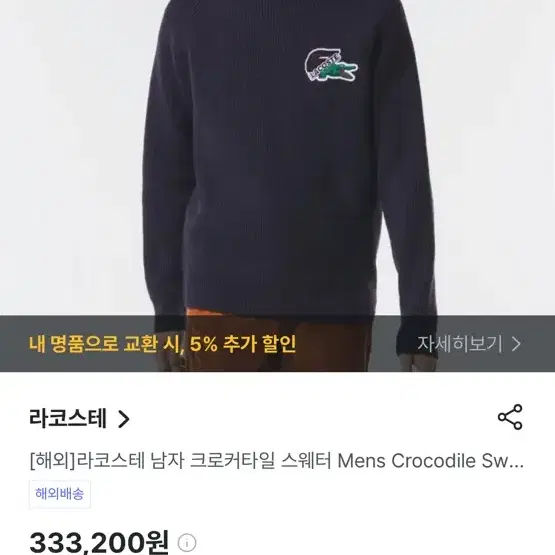 라코스테 울100% Crocodile 스웨터 네이비 색상