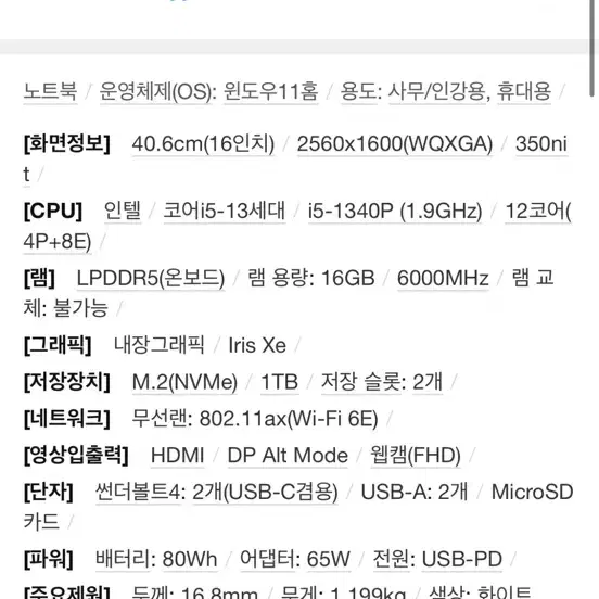 LG그램 16인치 1TB 급처