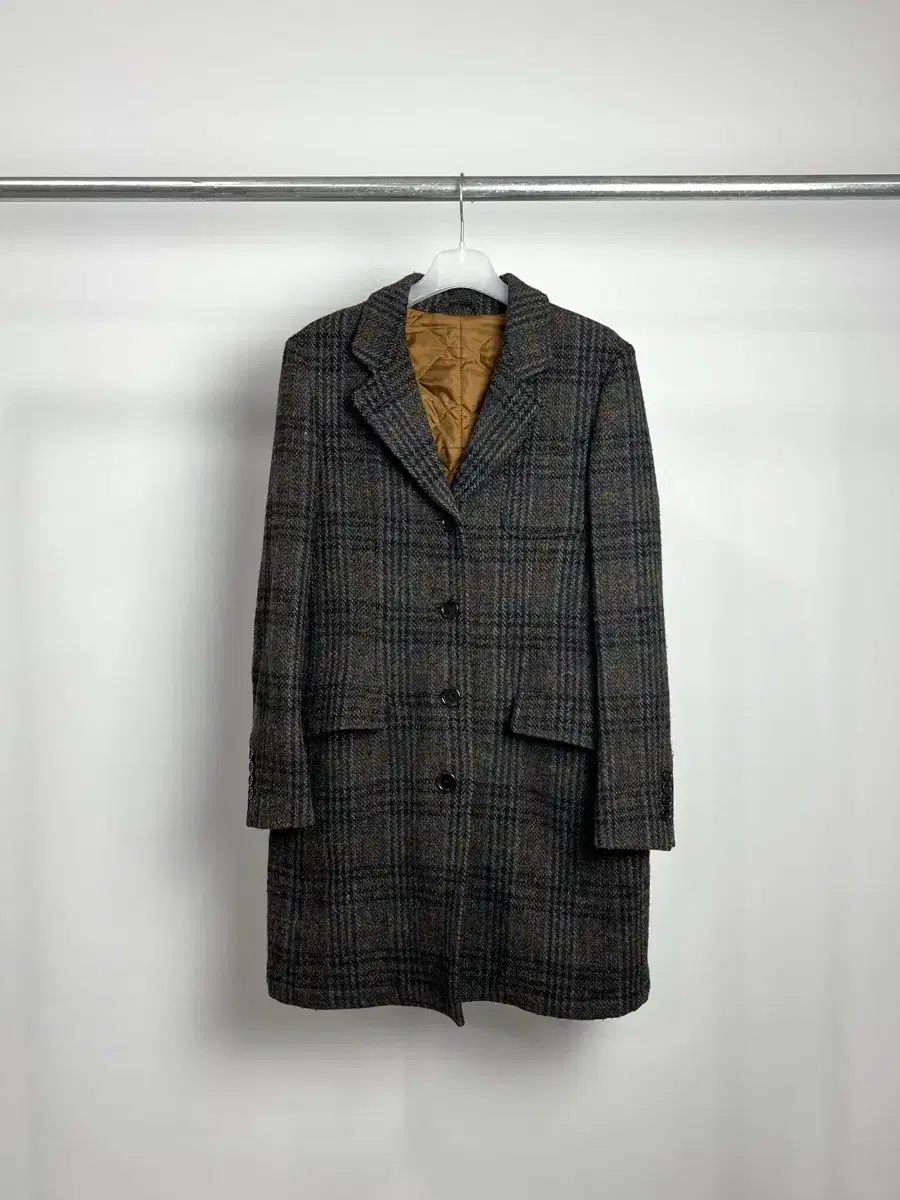 FREAK'S STORE x HARRIS TWEED 체크 롱 울 코트