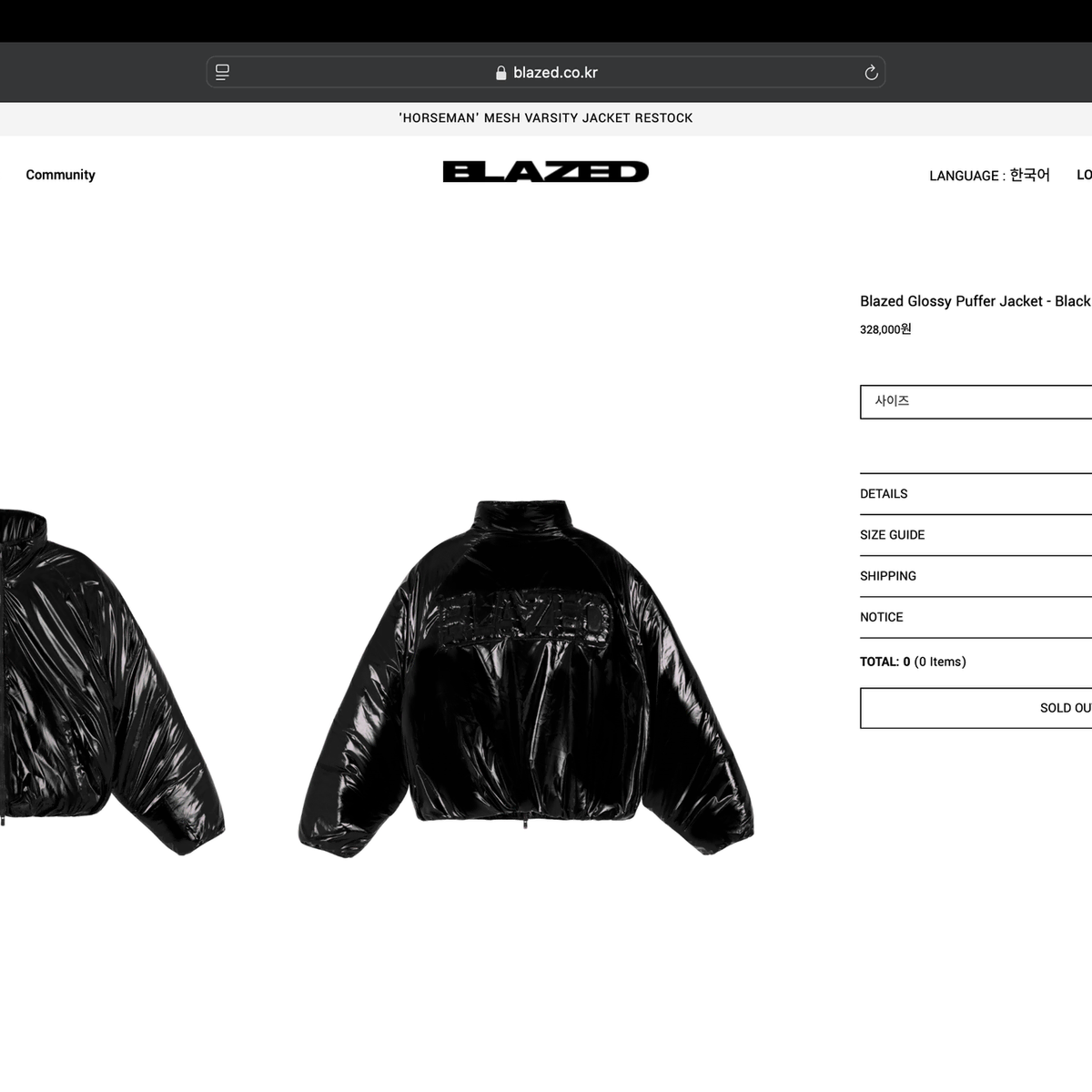 Blazed Glossy Puffer Jaket 유광 패딩 남,여 공용