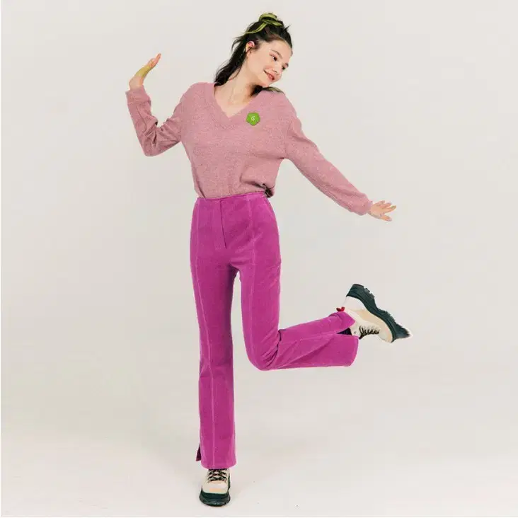 준준스페이스 Corduroy Boot-cut Pants_Pink