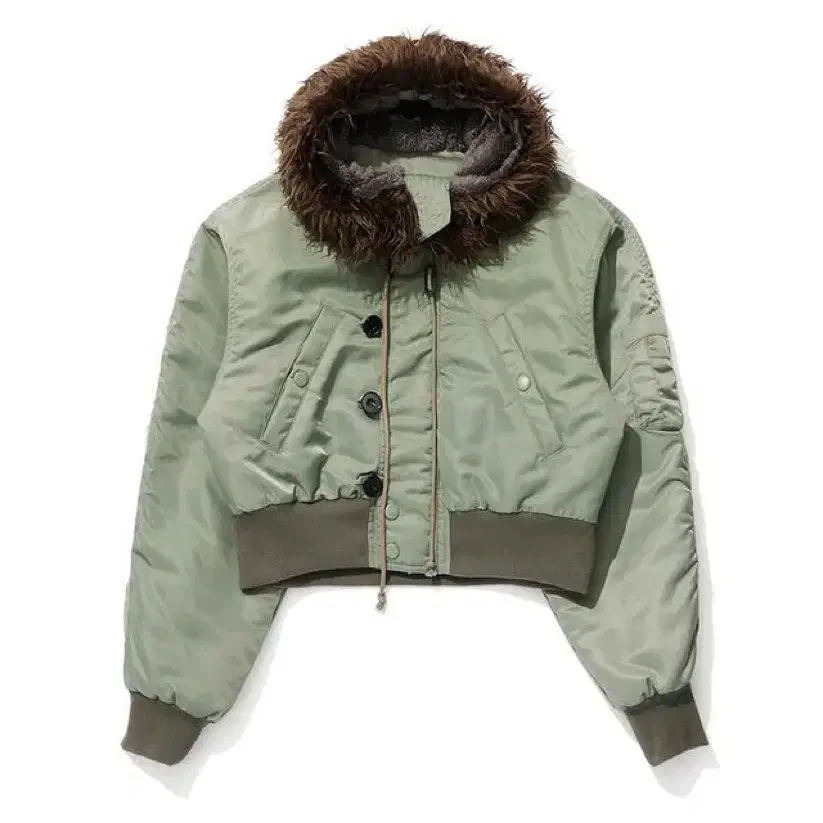 OPEN YY FAUX FUR ZIPPER HOOD MA1 - KHAKI