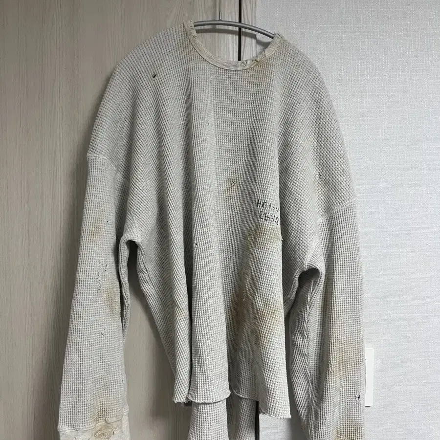 홈리스 HEAVY WAFFLE L/S DAMAGED - ECRU