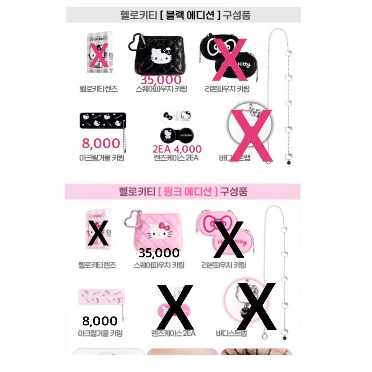 4th) Hello Kitty My Favorite Black Pink Square Pouch Acrylic Mirror keyring Sells