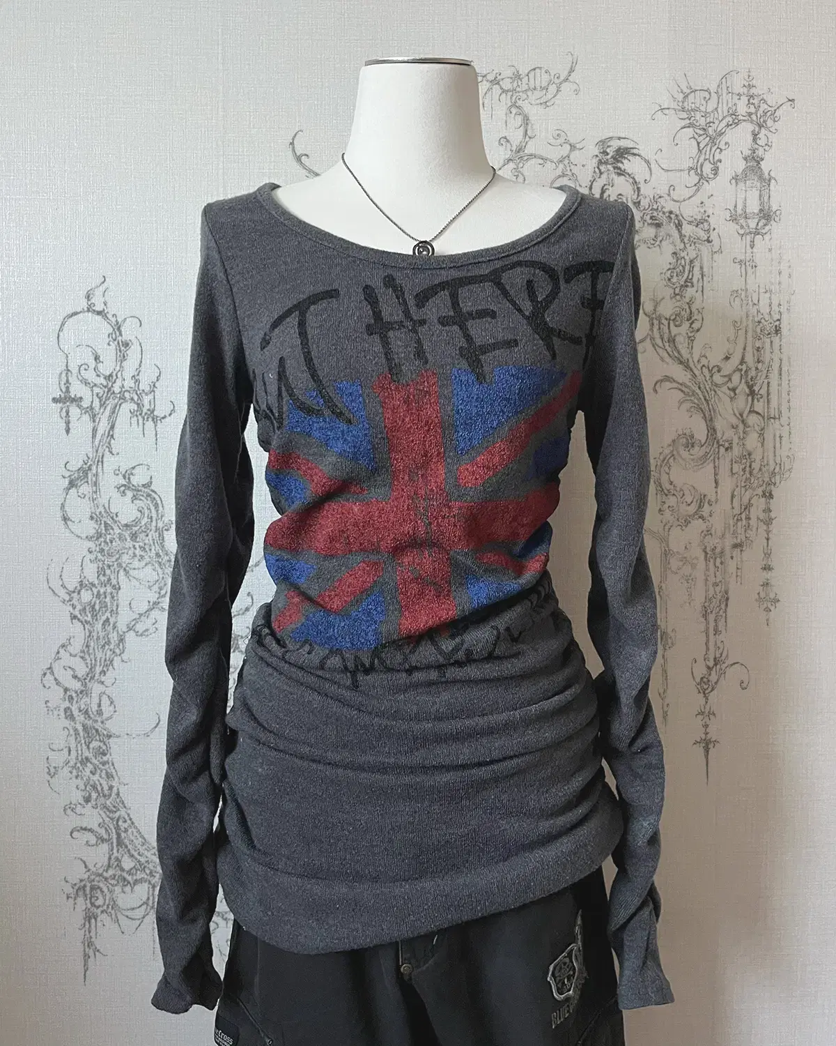 union jack shirring long sleeve