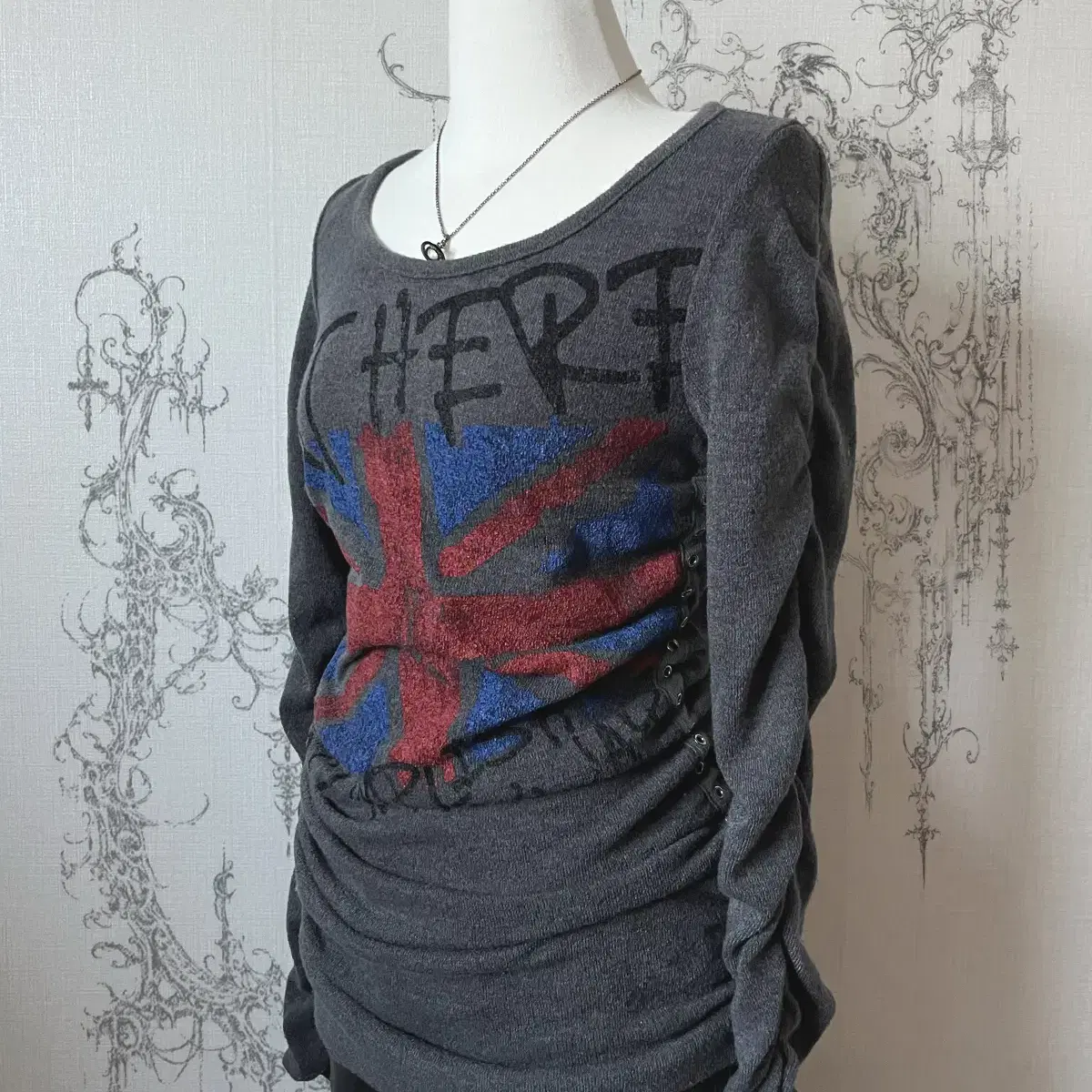 union jack shirring long sleeve