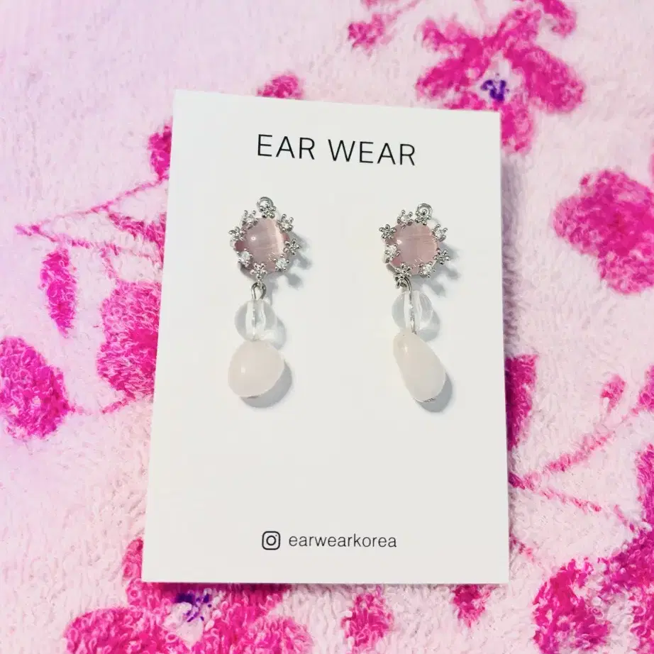 핸드메이드/새상품) EAR WEAR 로즈쿼츠 드롭 귀걸이/귀찌