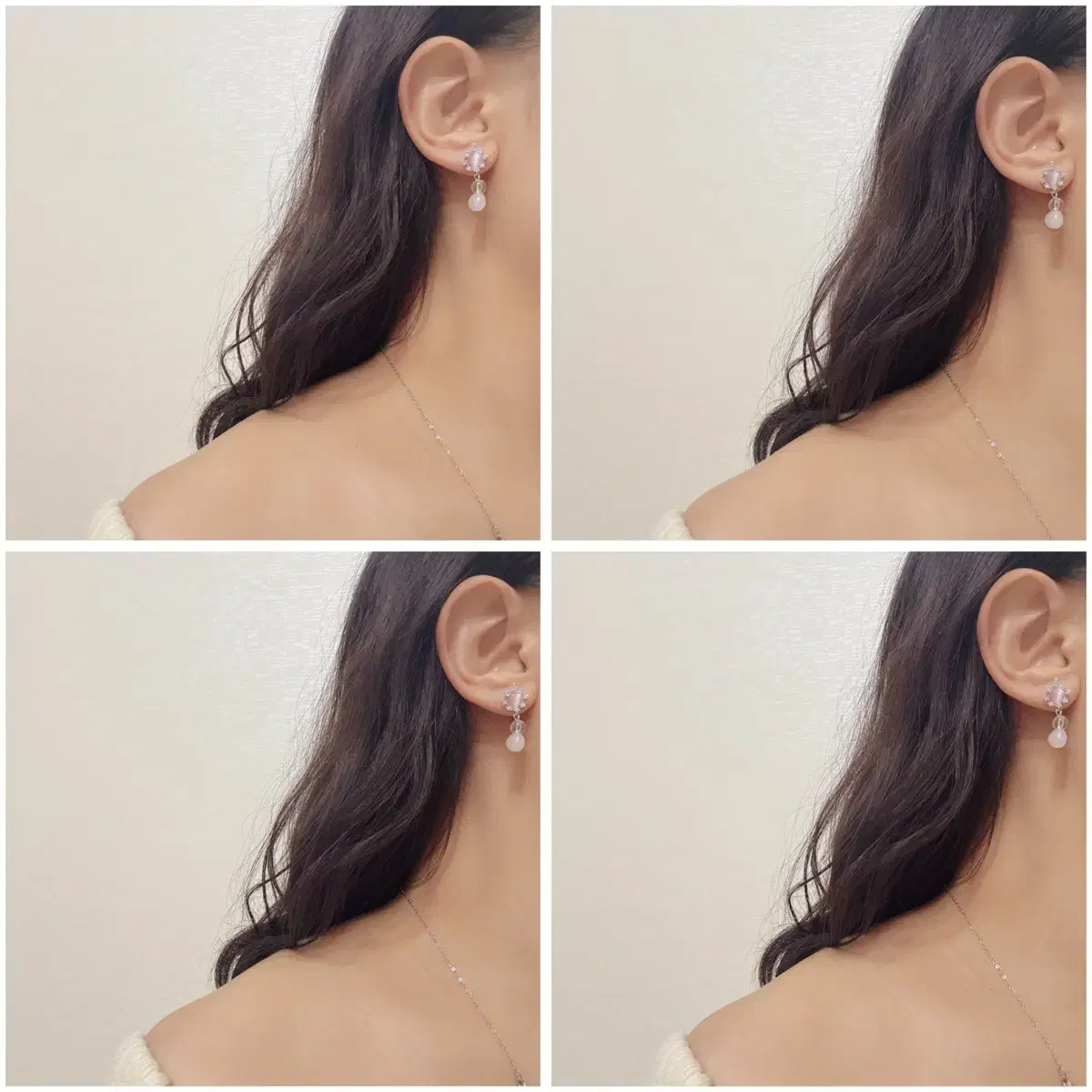 핸드메이드/새상품) EAR WEAR 로즈쿼츠 드롭 귀걸이/귀찌