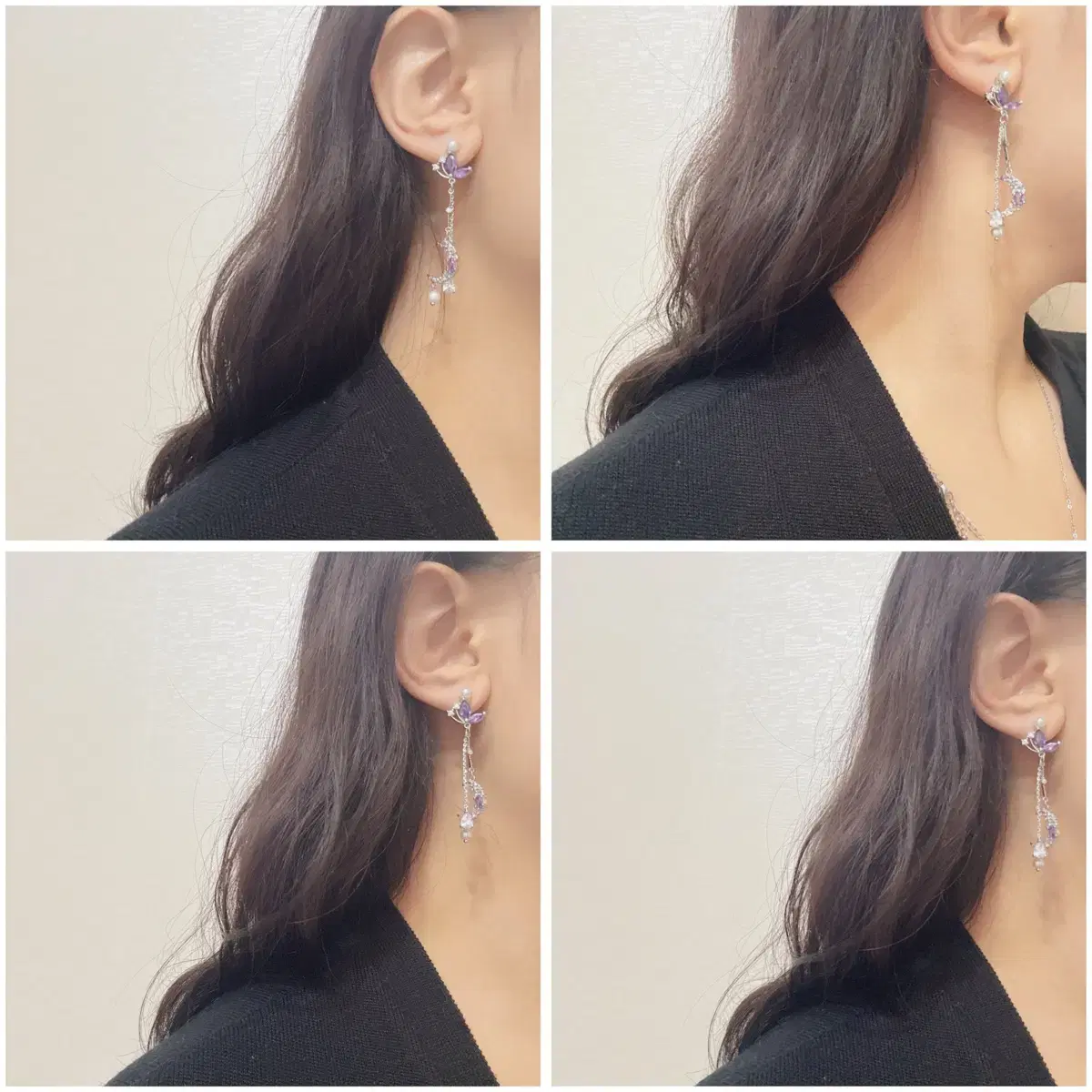 핸드메이드/새상품) EAR WEAR 보랏빛 문드롭 귀걸이/귀찌