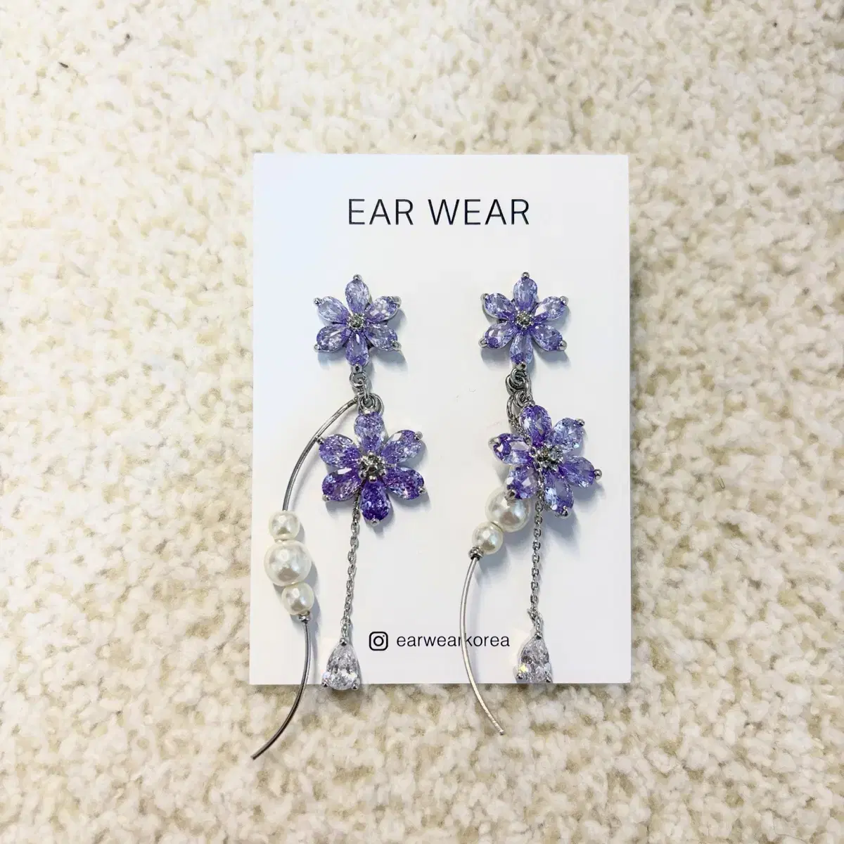 핸드메이드/새상품) EAR WEAR 라벤더화이트 귀걸이/귀찌 (골드/실버