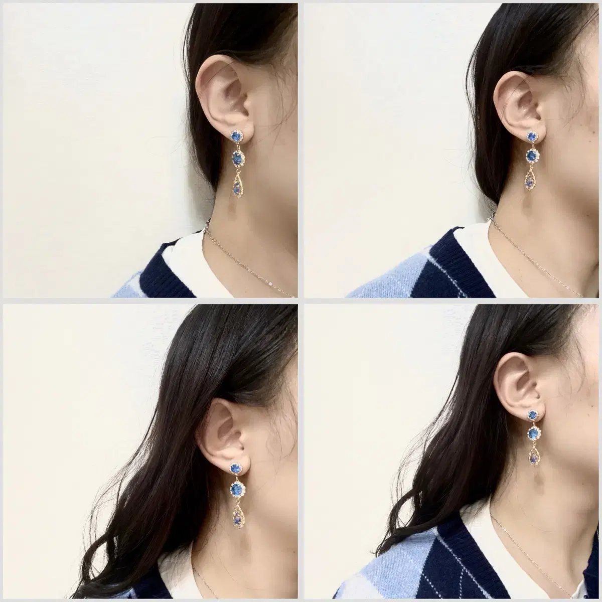 핸드메이드/새상품) EAR WEAR 블루골드워터 귀걸이/귀찌 (골드/실버