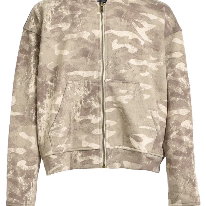 CAMO MONOGRAM ZIP UP HOODIE/BRW