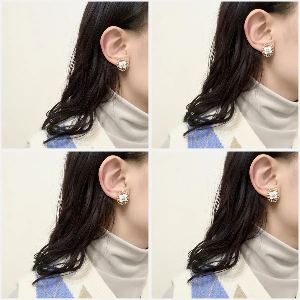 핸드메이드/새상품) EAR WEAR 화이트플라워 귀걸이/귀찌 (골드)