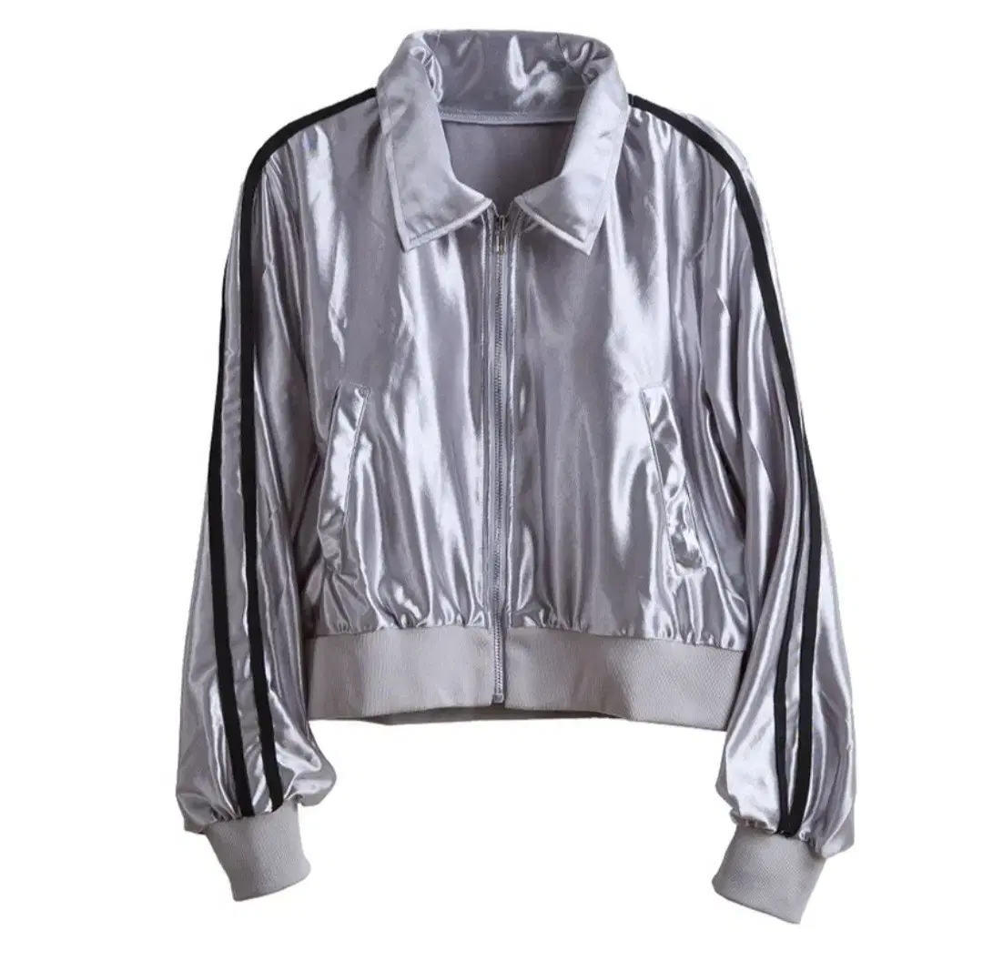 Silver Track Crop Zip-up Jacket