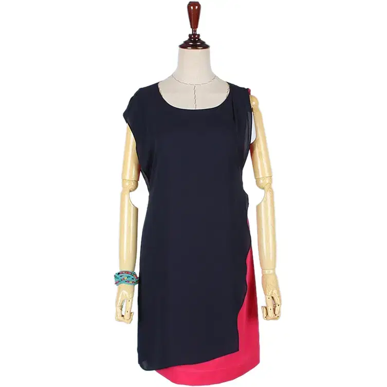 Navy Hot Pink Two-Tone Colorblocked Wrap Layered Unbalanced Slit Trim Nash H-Line ONEPIECE