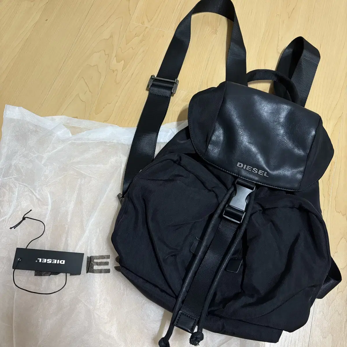 Diesel Leather Flap Nylon Backpack