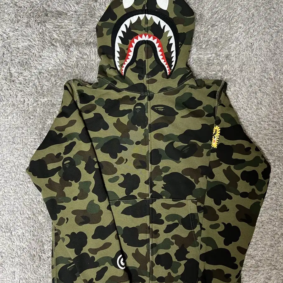 Bape 베이프 PONR 퍼스트 카모 세컨드 샤크 풀 집 후드 그린