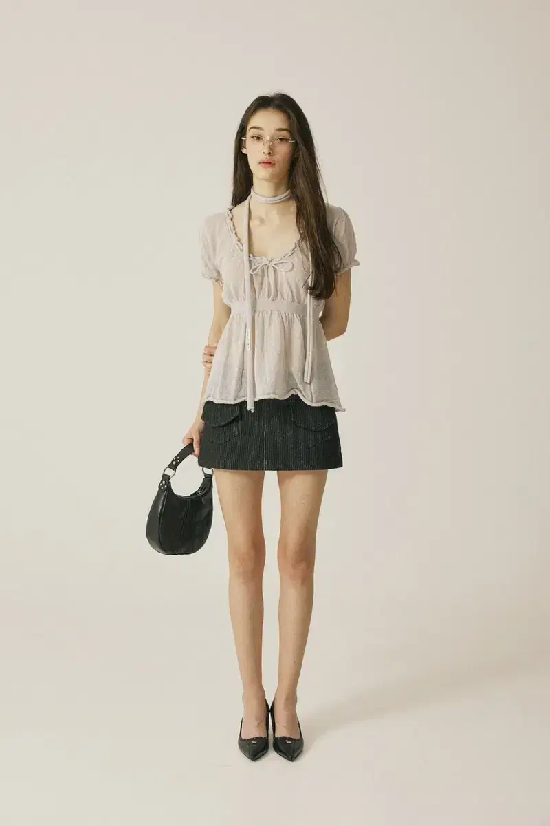 Three Times vari puff top gray berry puff top