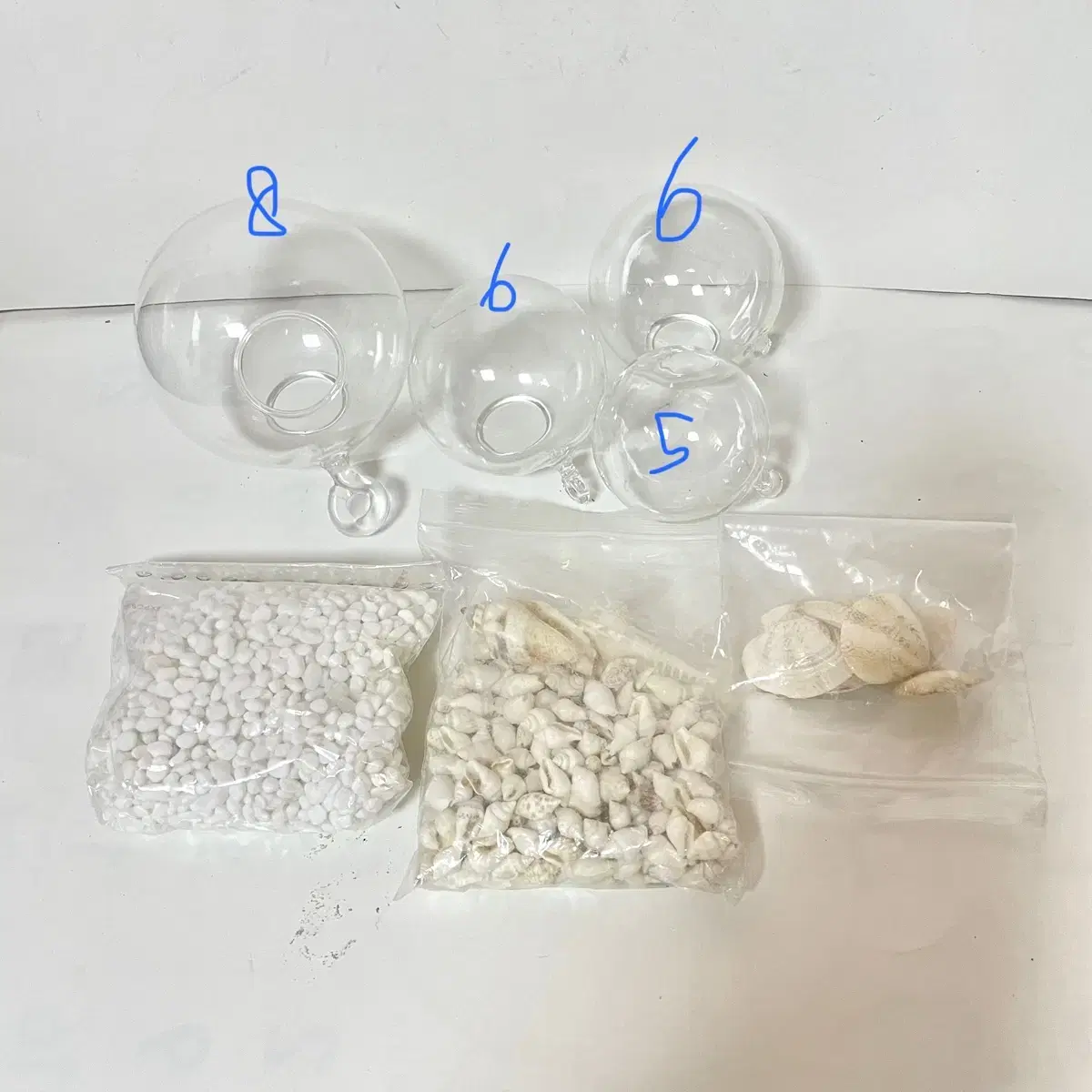 해변 바다정원 테라리움 세트 유리볼 흰자갈 소라 조개 모형 (새상품)
