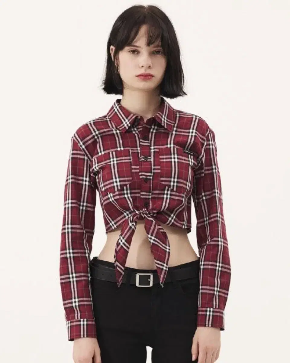 (오드원아웃)CHECK CROP SHIRT_RED