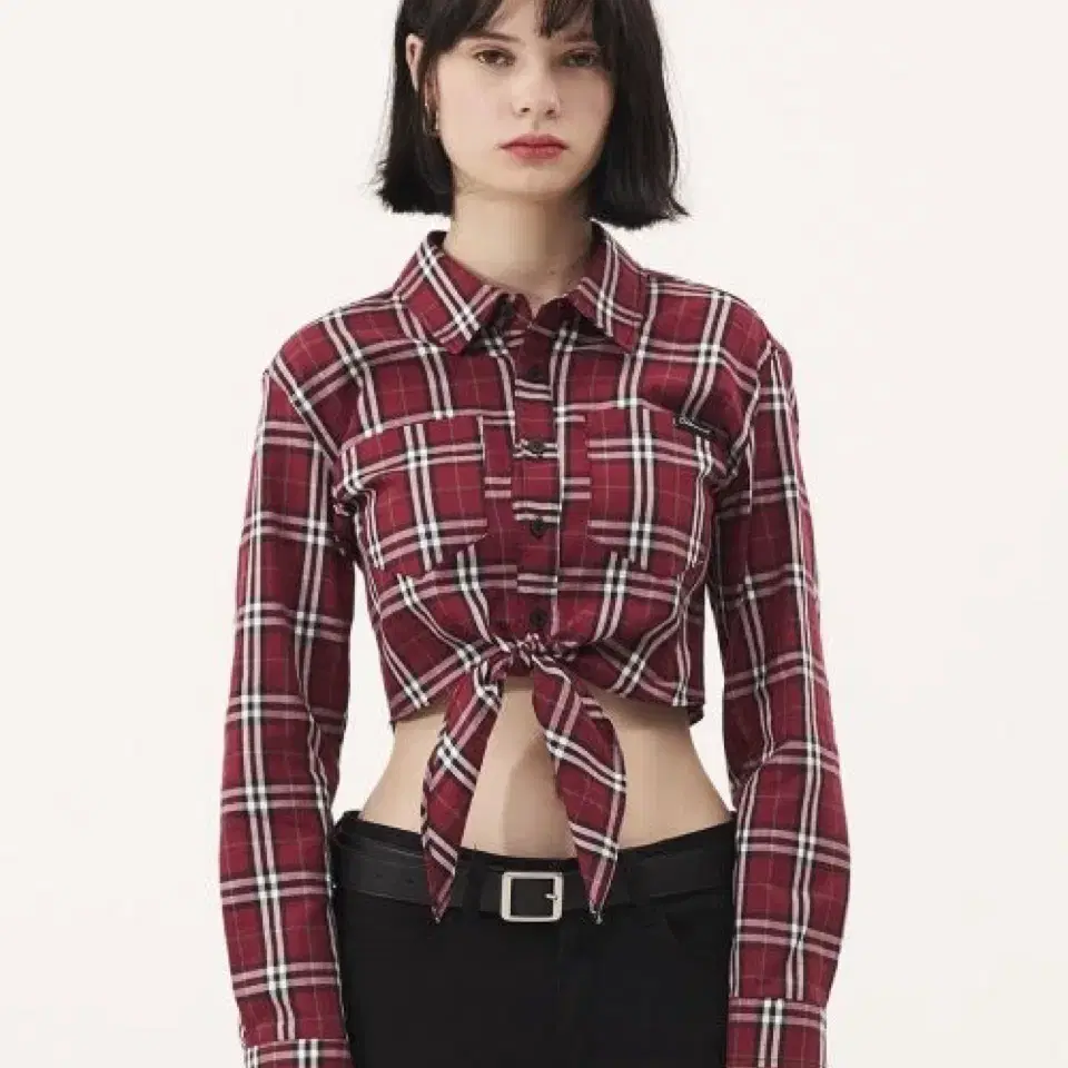 (오드원아웃)CHECK CROP SHIRT_RED