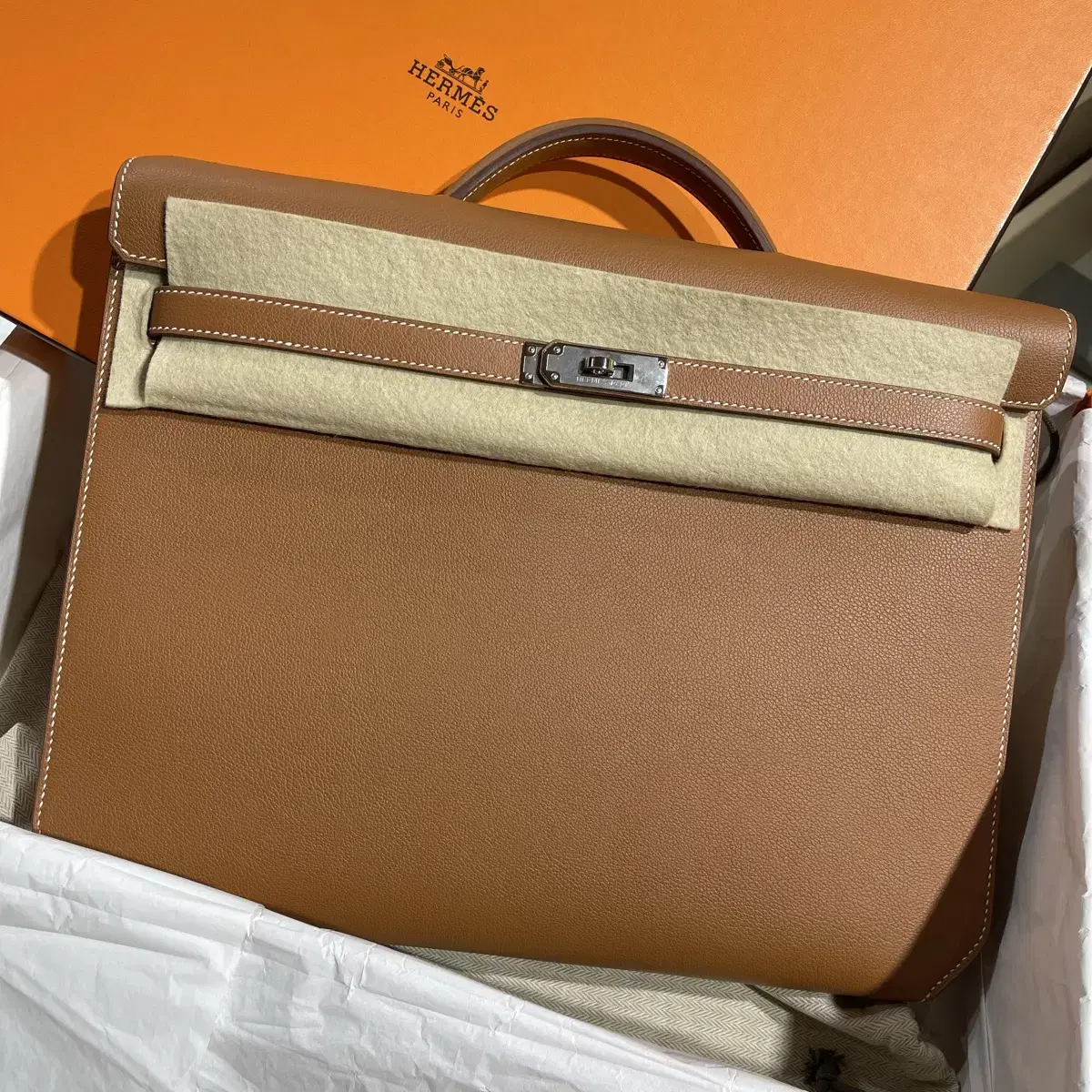 New Arrivals full set Hermès Kelly Depeche 36 Briefcase in Gold and Silver