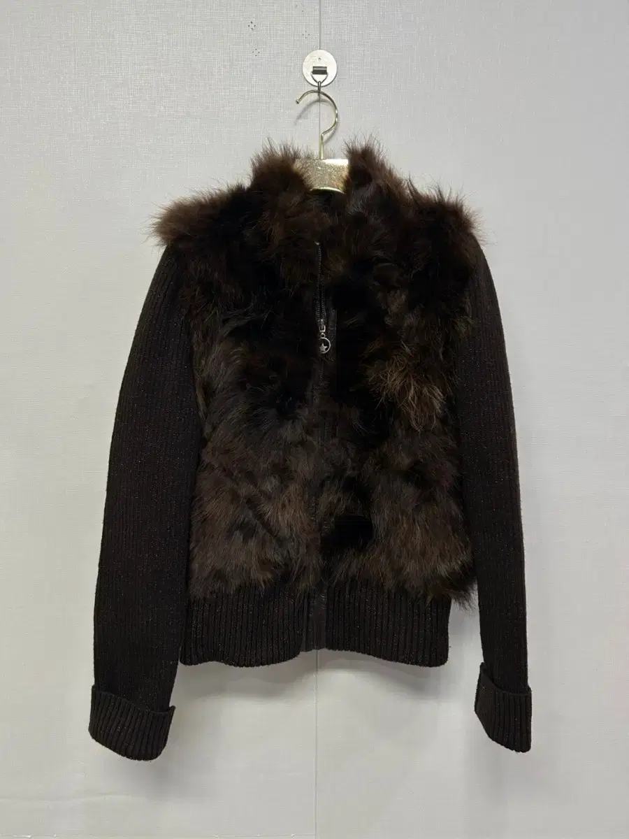 Women's Fur and Leather Knit Zip-up 55