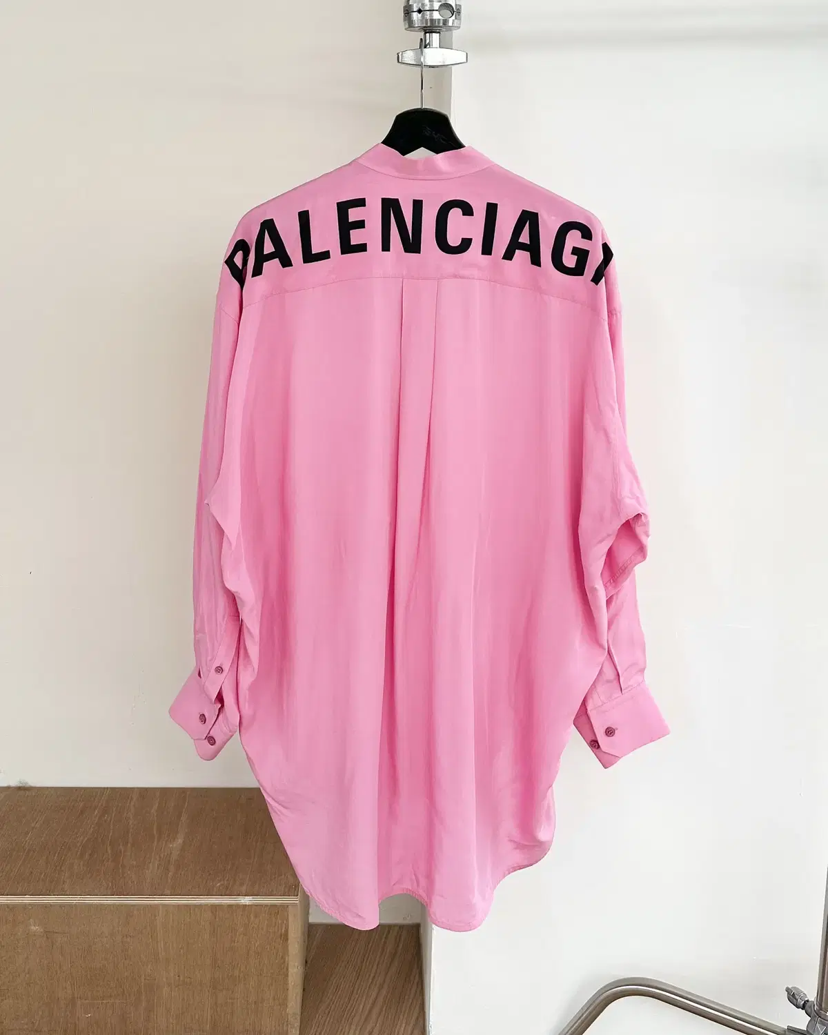 Balenciaga Pink Back Logo Riosel Henley Neck Shirt