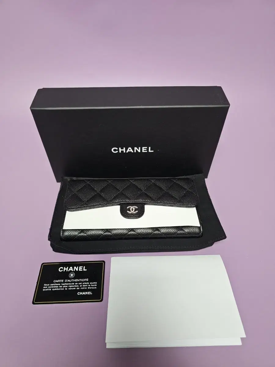 Chanel Brand New 31 Classic Silver Caviar Flap Long Wallet Black