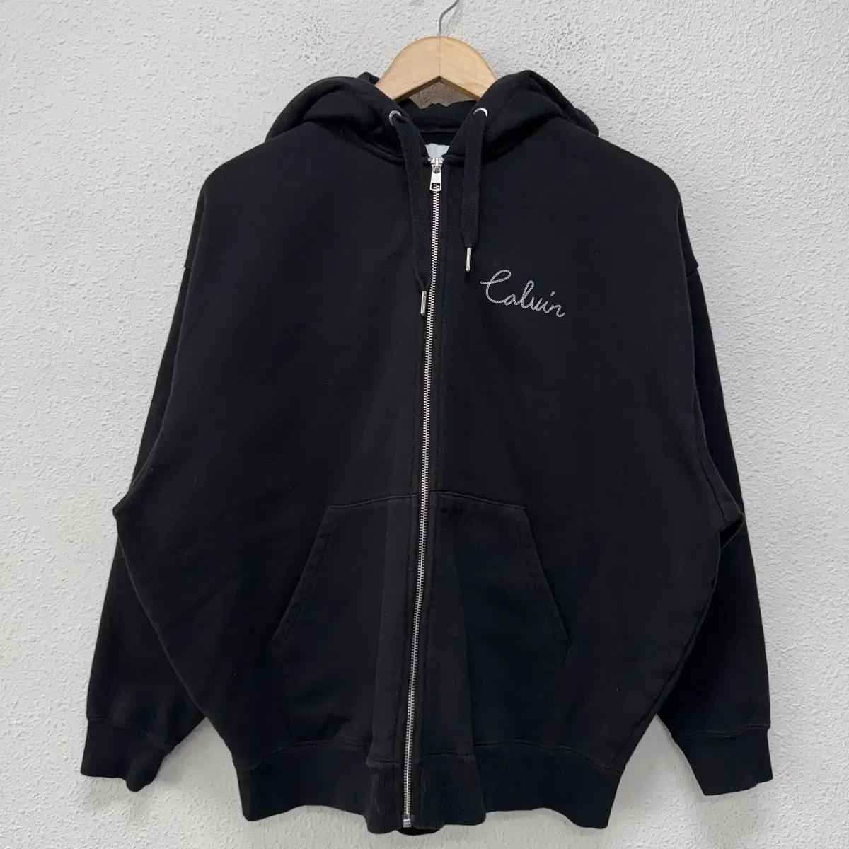 [S] New Calvin Klein Jin Script Calvin Heavy Hooded Zip-up Overcoat 1319