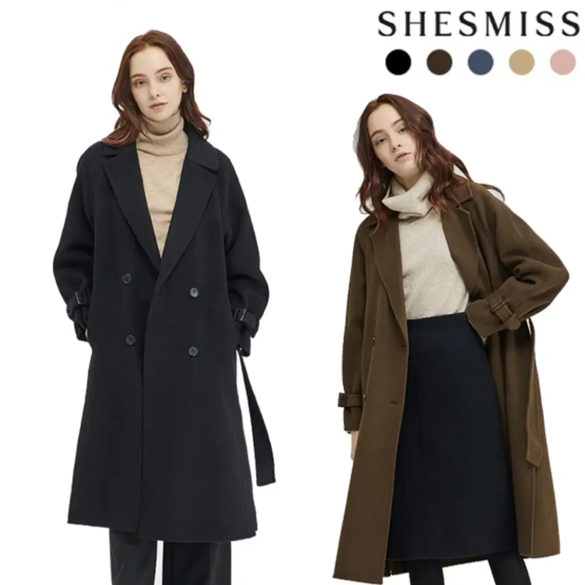 SHESMISS 쉬즈미스 사이드 슬릿 벨티드 울 코트