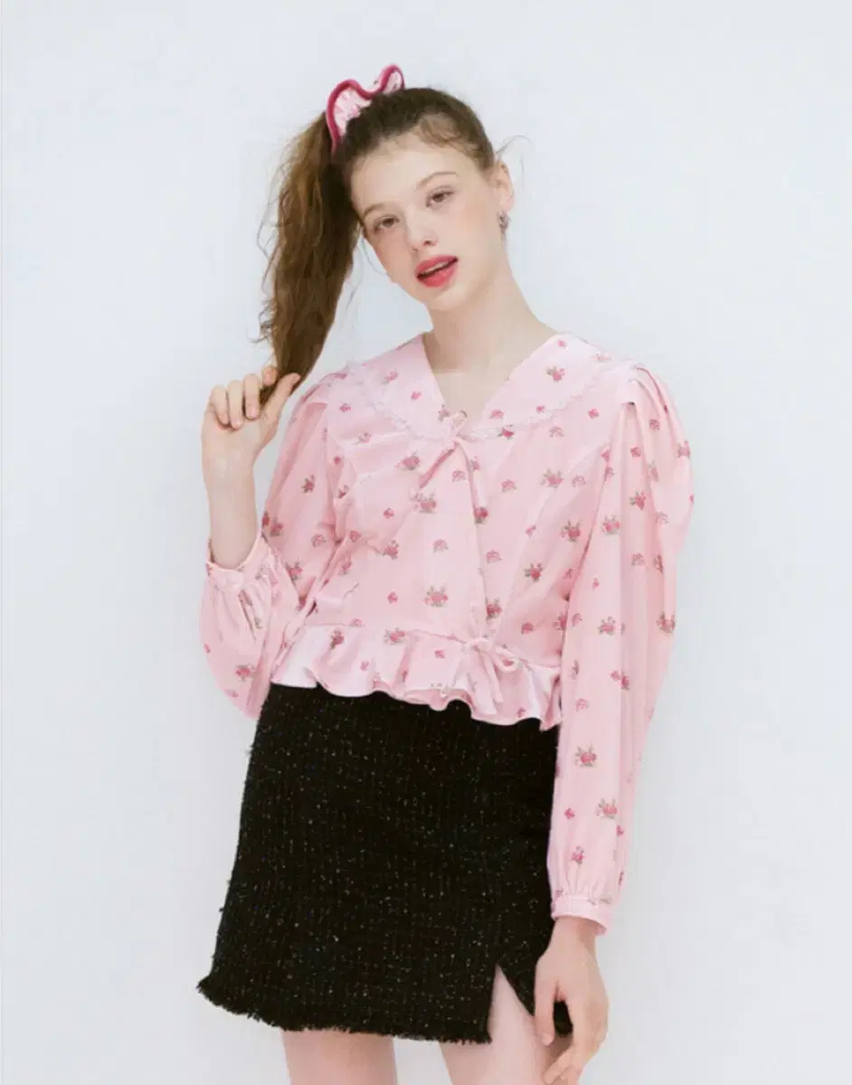 (NEW) Margarine Fingers Flower Velvet Blouse Flower Velvet