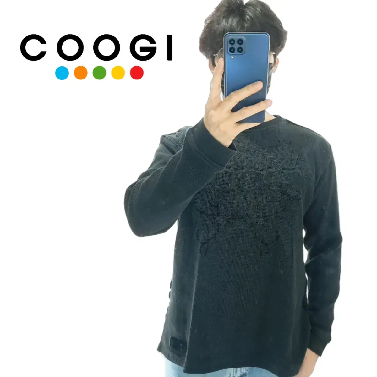 (CS574)L Coozie Black Waffle Round Knit Sweaterknit