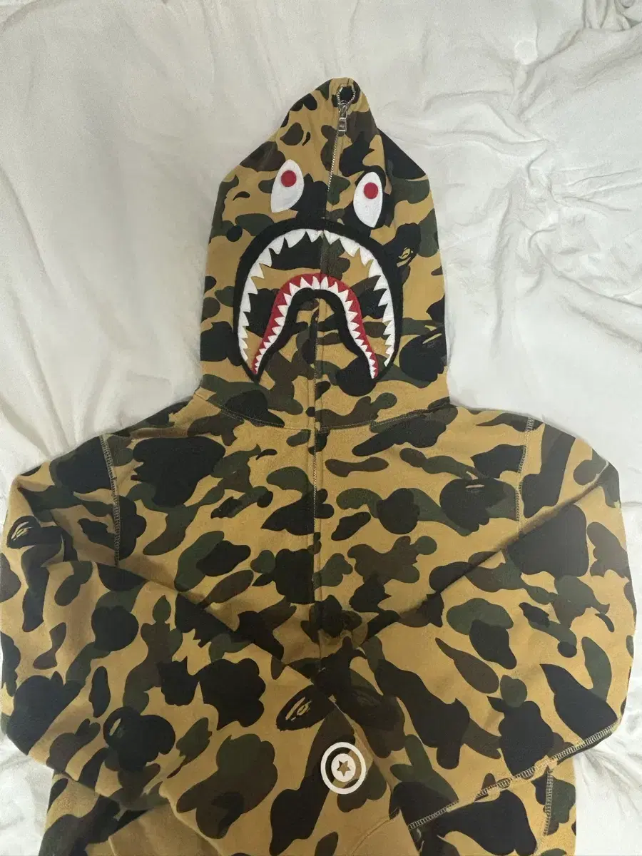 Bape 베이프 퍼스트 카모 샤크 후드집업 황계 ponr L