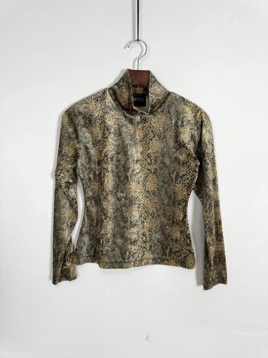 Vintage Snake Print Quarter Zip Top