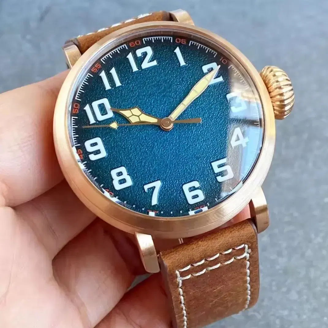 47mm 청판 브론즈 자동 시계, 빈티지 파일럿, 10Bar 방수