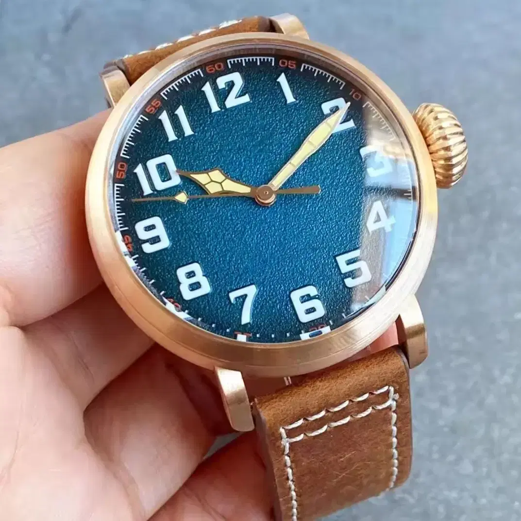 47mm 청판 브론즈 자동 시계, 빈티지 파일럿, 10Bar 방수